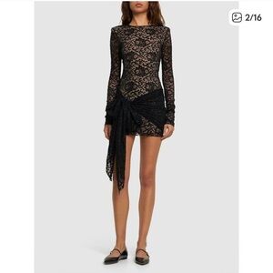 Rotate Illusion Lace Self Tie Long Sleeve Bodycon Mini Dress in Black Sz 4